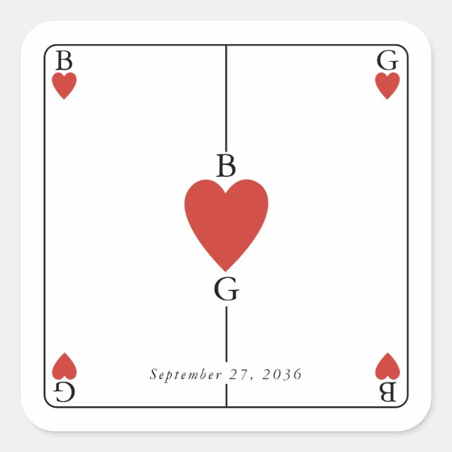 Monogram Hearts Playing Card Wedding  Square Sticker (Front)
