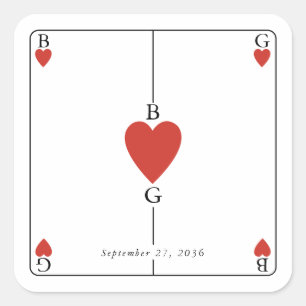 Monogram Hearts Playing Card Wedding  Square Sticker