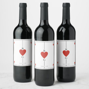 Monogram Hearts Playing Card Wedding  Wine Label