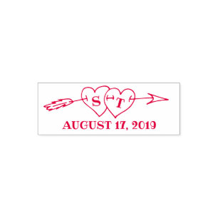 Monogram Hearts with Arrow Wedding Save the Date Self-inking Stamp