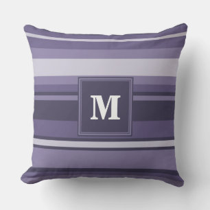 Monogram heather purple stripes cushion