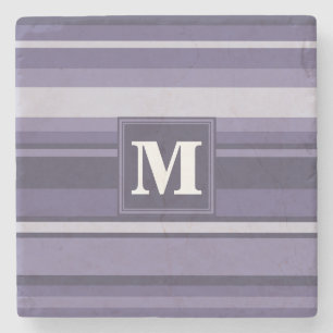 Monogram heather purple stripes stone coaster