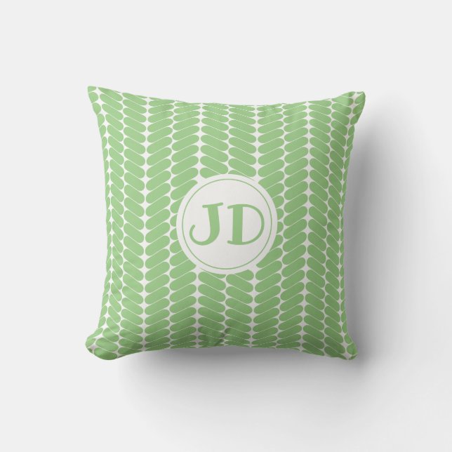 monogram herringbonen light green pattern cushion (Front)