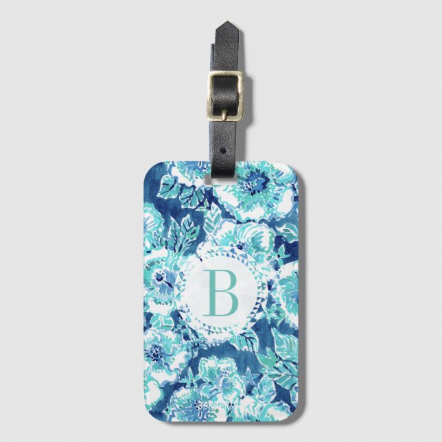 Monogram HIBISCUS BOUNTY Blue Tropical Hawaiian Luggage Tag (Front Vertical)