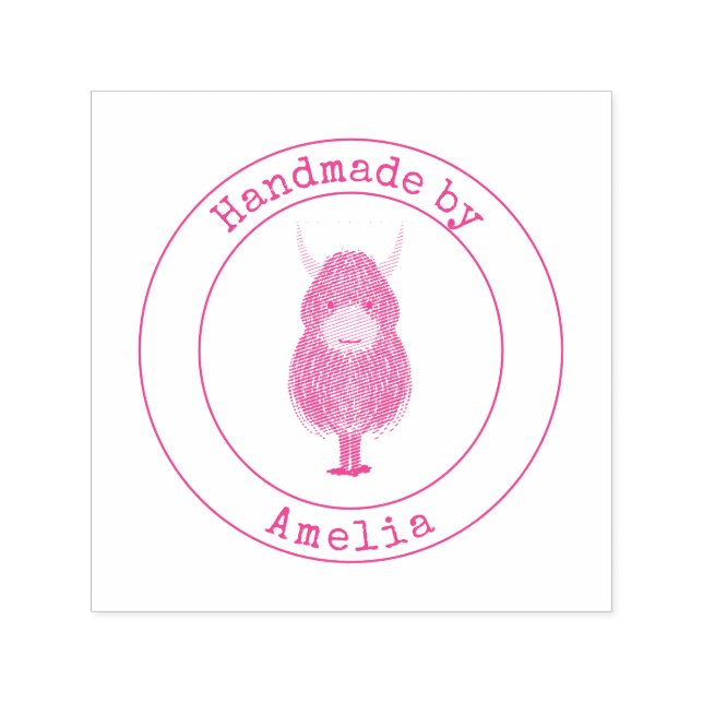 Monogram Highland Cow Handmade By   Self-inking Stamp (Design)