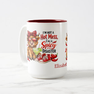 Monogram Highland Cow Hot Mess Funny Humourous Two-Tone Coffee Mug