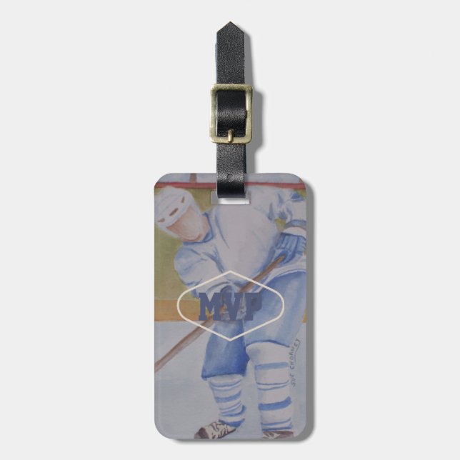 MONOGRAM HOCKEY PLAYER LUGGAGE TAG (Front Vertical)