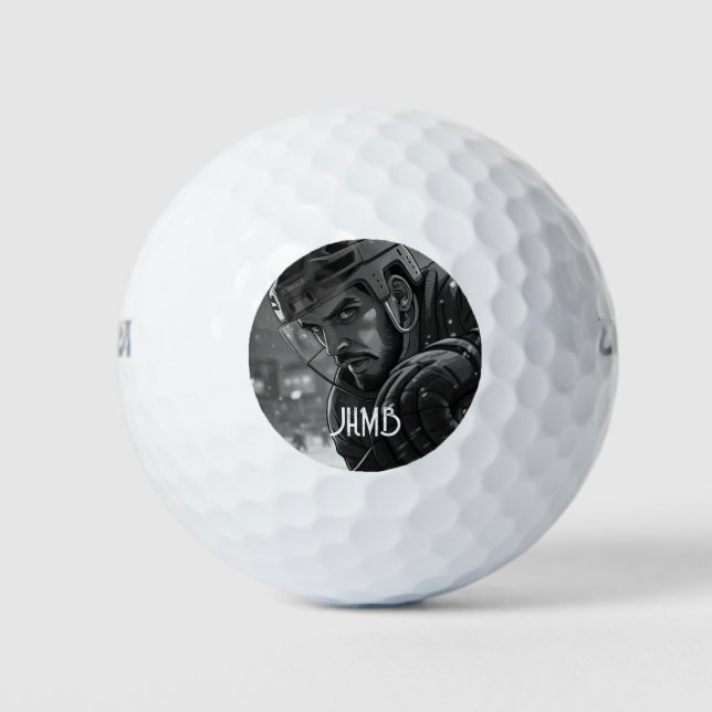Monogram Hockey Player Sport Game Golf Balls (Front)