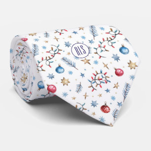 Monogram, Holiday Decorations Pattern Neck Tie