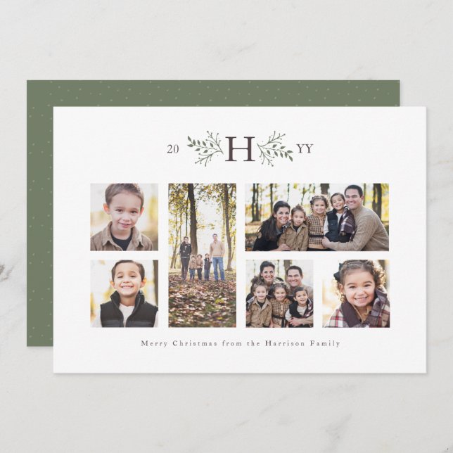 Monogram  holiday photo collage card (Front/Back)