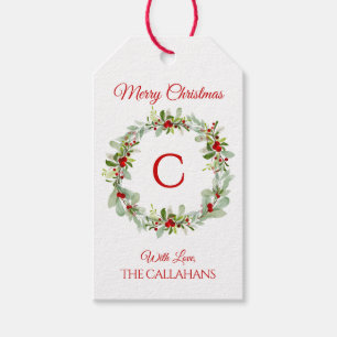 Monogram Holiday Wreath Gift Tag