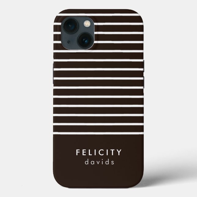 Monogram horizontal stripes brown & white Case-Mate iPhone case (Back)