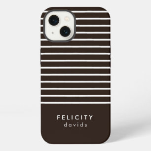 Monogram horizontal stripes brown & white iPhone 13 case