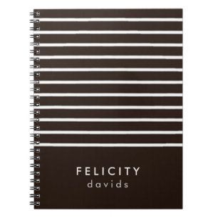 Monogram horizontal stripes brown & white notebook