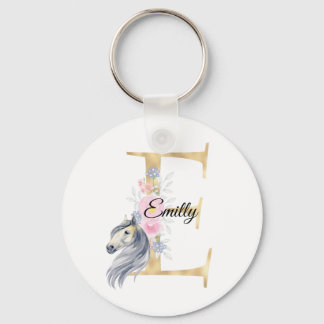 Monogram horse cute floral girly equestrian name   key ring