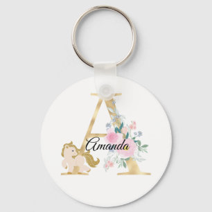 Monogram horse cute floral girly equestrian name   key ring