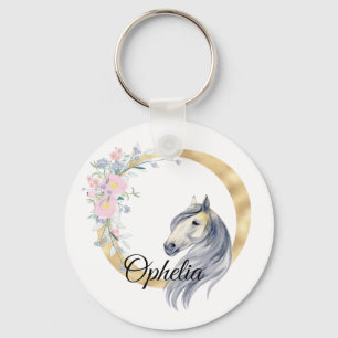 Monogram horse cute floral girly equestrian name   key ring