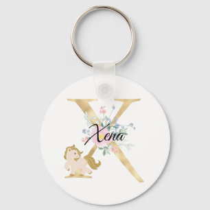 Monogram horse cute floral girly equestrian name l key ring
