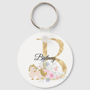 Monogram horse cute floral girly equestrian name l key ring
