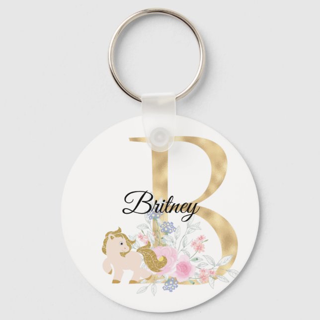 Monogram horse cute floral girly equestrian name l key ring (Front)