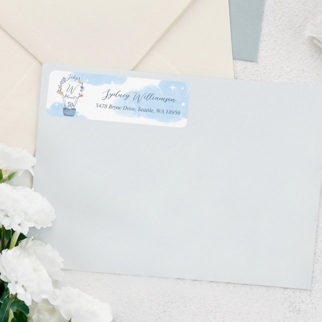 Monogram Hot Air Balloon Teddy Bear Clouds Blue (Monogram Hot Air Balloon Teddy Bear Clouds Blue Label)