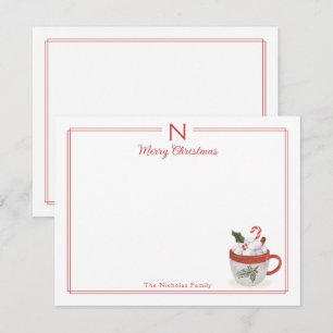 Monogram Hot Cocoa Red Border Christmas Stationery Card