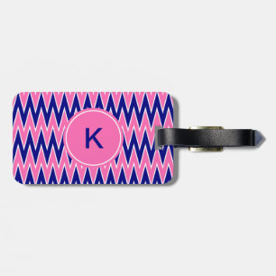 Monogram Hot Pink and Navy Blue Zigzag Pattern Luggage Tag