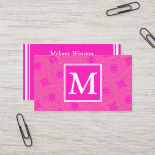 Monogram hot pink circles pattern business card