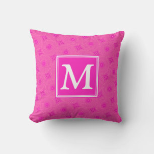 Monogram hot pink circles pattern cushion