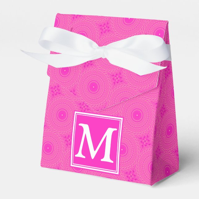 Monogram hot pink circles pattern favour box (Front Side)