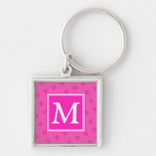 Monogram hot pink circles pattern key ring