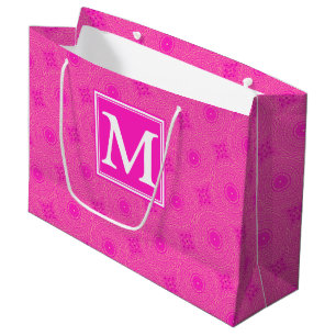 Monogram hot pink circles pattern large gift bag