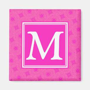 Monogram hot pink circles pattern magnet