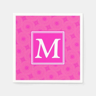 Monogram hot pink circles pattern napkin
