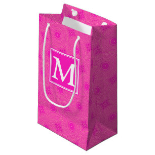 Monogram hot pink circles pattern small gift bag