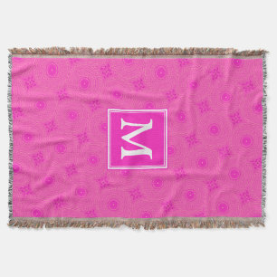 Monogram hot pink circles pattern throw blanket