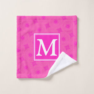 Monogram hot pink circles pattern wash cloth