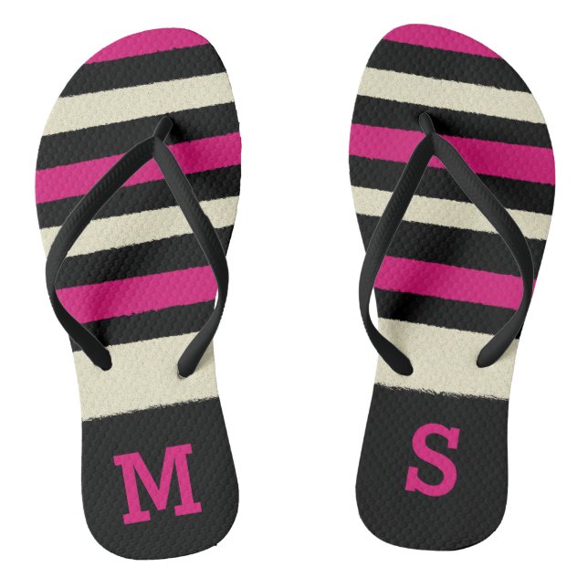 Monogram Hot Pink Cute Modern Trendy Pattern Jandals (Footbed)