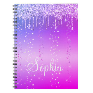 Monogram Hot Pink Dripping Glitter Metallic Notebook