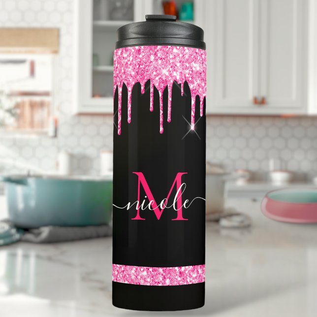 Monogram Hot Pink Dripping Glitter Thermal Tumbler (Creator Uploaded)