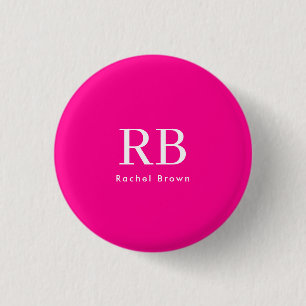 Monogram Hot Pink Elegant Feminine Minimalist 3 Cm Round Badge