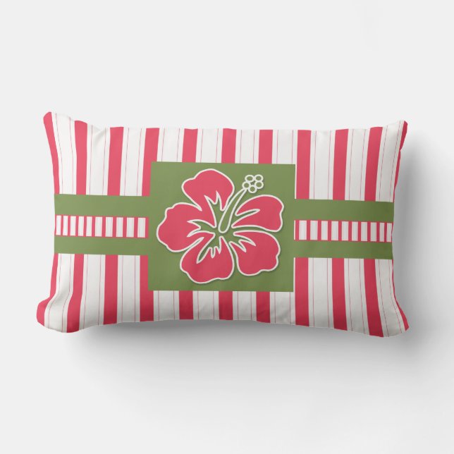 Monogram Hot Pink Hibiscus with Lime Green Outdoor Cushion (Front)