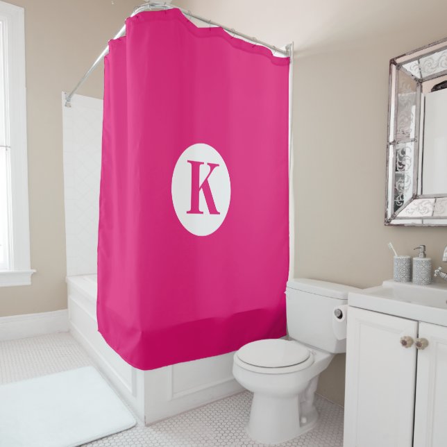 Monogram Hot Pink Initial Custom Name Modern Shower Curtain (In Situ)