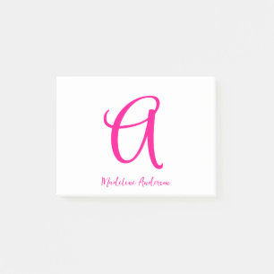 Monogram Hot Pink Modern  Feminine Post-it Notes