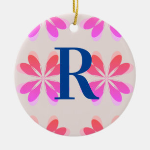 Monogram Hot Pink Orange Retro Pattern Ceramic Tree Decoration