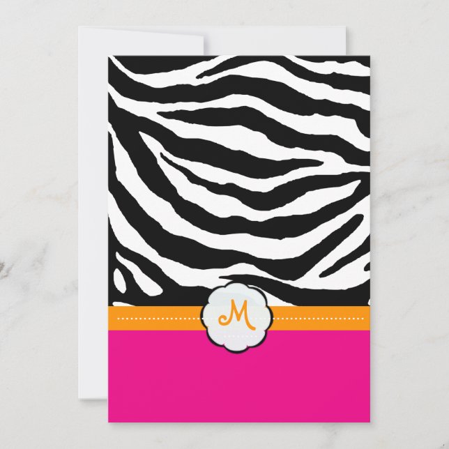 Monogram/Hot Pink/Orange/Zebra Wedding Invitations (Front)