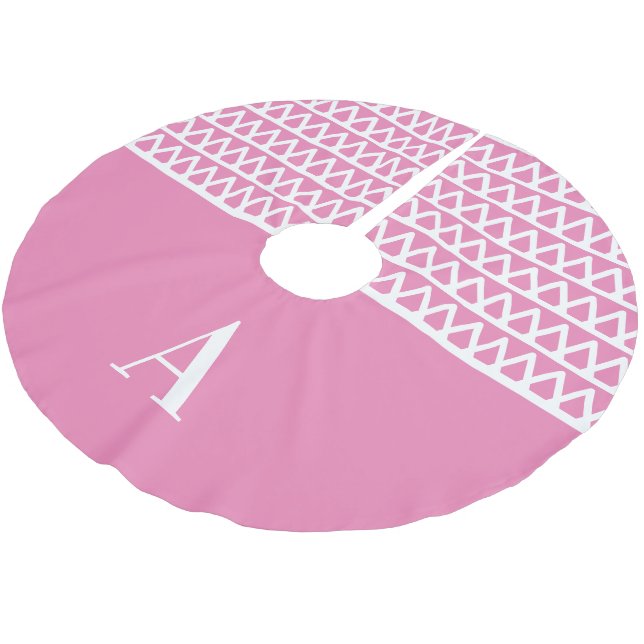 Monogram Hot Pink Pattern Christmas Brushed Polyester Tree Skirt (Angled)