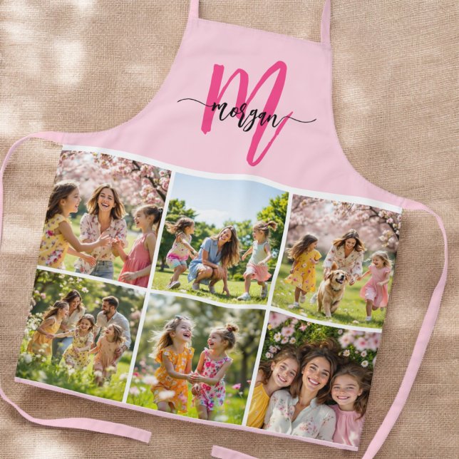 Monogram Hot Pink Photo Collage  Apron (Creator Uploaded)