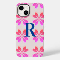 Monogram Hot Pink Retro Flower Pattern