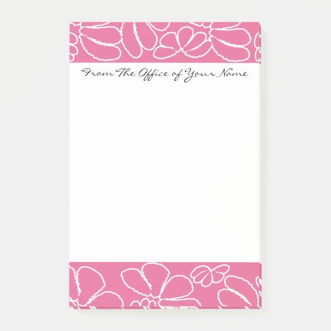 Monogram Hot Pink Whimsical Ikat Floral Pattern Post-it Notes (Front)